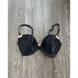 VTG Victoria's Secret Black Lace Pink Bow 2002 Bra Y2K Sexy Coquette Ditsy RARE